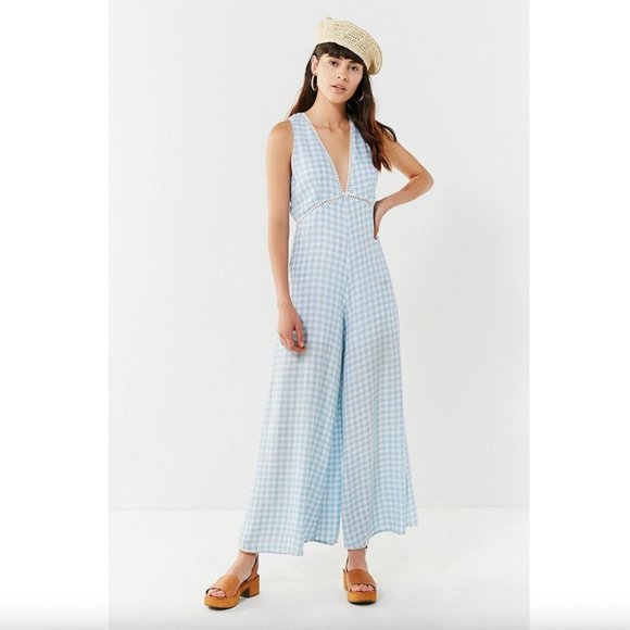 Lost + Wander Fiesta Gingham Jumpsuit Baby Blue - Picture 1 of 10